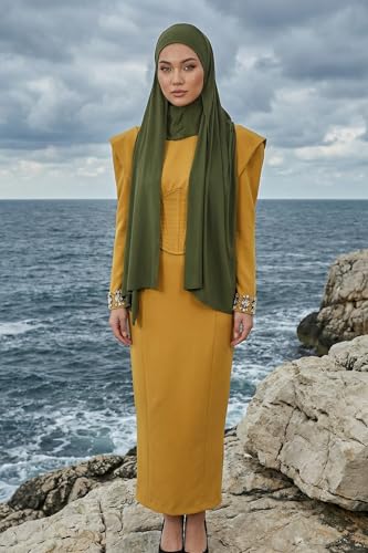 Aisha's Design Neck-Covering Practical Jersey Hijab with Built-In Ninja Bonnet - color: Army Green