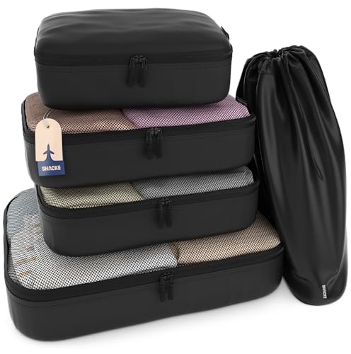 Shacke 5 Set Packing Cubes for Travel with Laundry Bag (Air Black) - color: 5 Set - Air Black, size: Set of 5