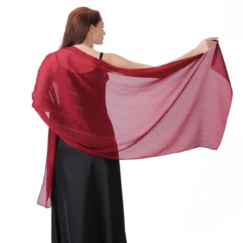 OurLore Chiffon Shawls Wraps for Women Sheer Glitter Scarf Sparkly Rhinestones Shoulder Sarong Cover Up Hijab for Wedding - color: Wine Red
