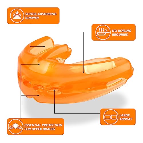 Mouth Guard Sports Youth Adult,Mouth Guard for Braces Soft,No Boiling - color: Orange/Strapless