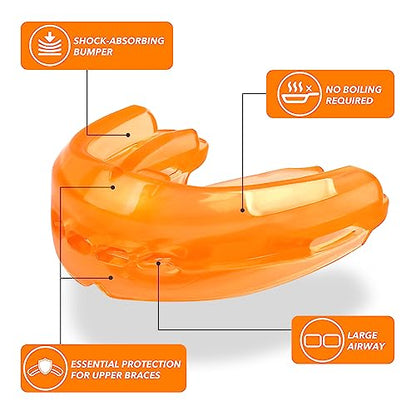 Mouth Guard Sports Youth Adult,Mouth Guard for Braces Soft,No Boiling - color: Orange/Strapless