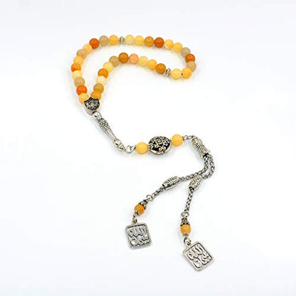 Stylist Prayer Beads (8 mm-33 Beads) Tesbih-Tasbih-Tasbeeh-Misbaha-Masbaha-Subha-Sebha-Sibha-Rosary-Worry Beads (Yellow Jade Stone) - color: Yellow Jade Stone