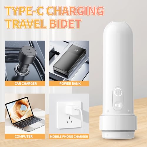 Rechargeable Portable Bidet for Travel 180ML, IPX7 Waterproof Electric Bidet Sprayer with 3 Spraying Modes for Personal Hygiene Cleaning, Soothing Postnatal Care, Perineal & Hemorrhoid Treatment
