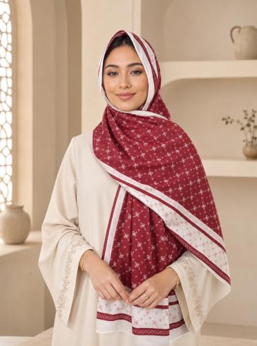 Satin Hijab Scarf for Women, Silk-Feeling Muslim Headscarf, Digital Bow Letter Print Head Wrap Shawl for Summer - color: Mlp004-red