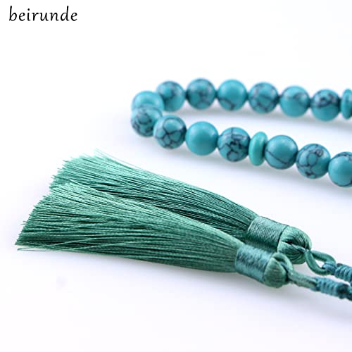 Muslims Islamic Dhikr Tasbeeh Tasbih Prayer Beads, 33 Blue Turquoise Stone Beads with Tassel