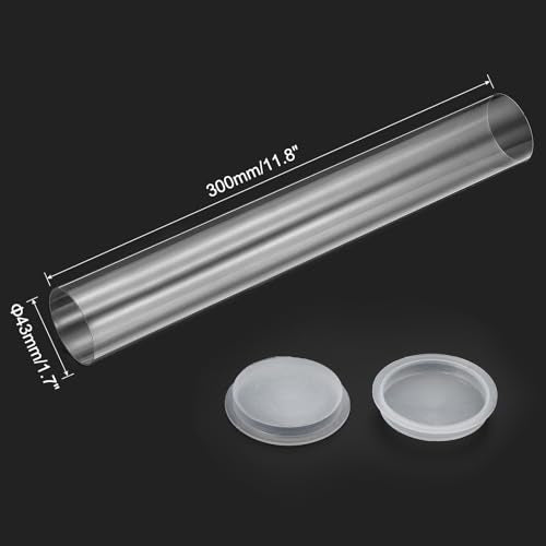 PATIKIL 11.8"L x 1.7"Dia Clear Storage Tubes, 1Pcs PC Plastic Transparent Hollow Round Rigid Tube with Cap for Beads Bath Salt Container Wedding Party Favors