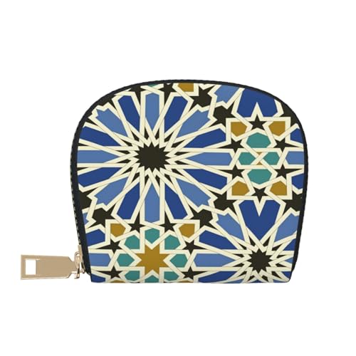 Geometric Islamic Art RFID Blocking Semi Circle Card Holder PU Leather Zipper Wallet Pouch Keychain Bag for Women Men, Slim Small Credit Card Case Organizer with 12 Slots - color: Geometric Islamic Art