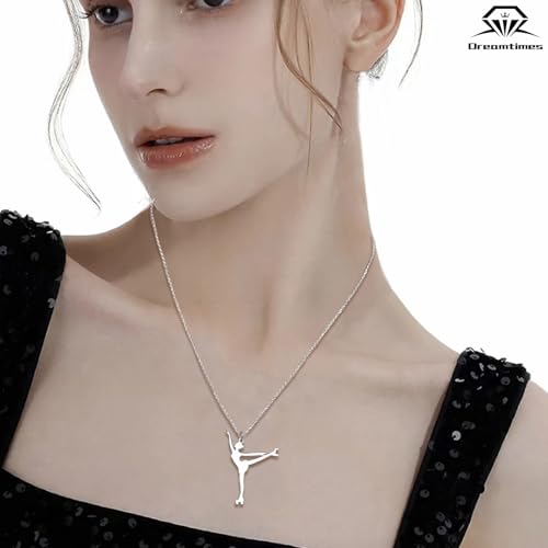 Dreamtimes Ice Skater Necklace Skating Charm Sports Pendant Necklace Ice Skating Sport Pendant Necklace Inspirational Jewelry for Women Skate Lover - color: Silver-1