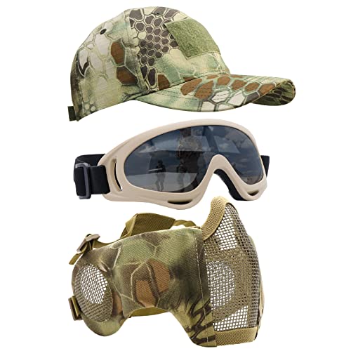 Airsoft Mask with Goggles, Foldable Half Face Airsoft Mesh Mask with Ear Protection for Paintball Shooting Cosplay CS Game - color: JPP-3PCS, size: 3pcs