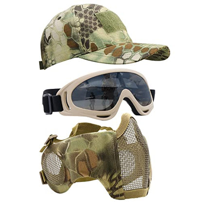 Airsoft Mask with Goggles, Foldable Half Face Airsoft Mesh Mask with Ear Protection for Paintball Shooting Cosplay CS Game - color: JPP-3PCS, size: 3pcs