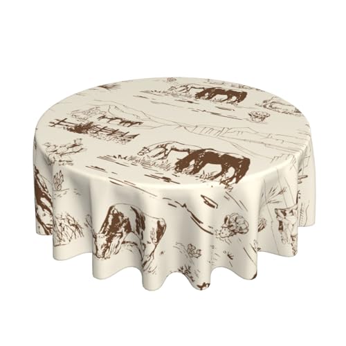 juniissl Western Tablecloth Washable Round Table Cover for Kitchen Dining Decoration 60 Inch - color: Western