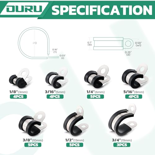 OURU 30PCS Cable Clamps Assortment Kit,Rubber Coated, 1/8"-3/4" 7 Sizes | 304 Stainless Steel, Anti-Vibration, Rust Resistant, Secure Hold, Automotive Wire, Pipe & Tube Mounting, Cable Management - size: 30pcs - 1/8", 3/16", 1/4", 5/16", 3/8", 1/2", 3/4"