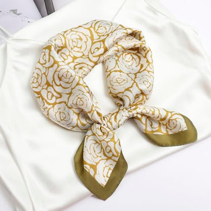 STARWHISPER 27" Square Head Scarf for Women Silk Feeling Satin Scarf Women Fashion Silk Scarf for Wrapping Hair - color: Rose World3