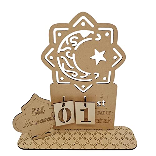 Wooden Ramadan Countdown Calendar, Durable and Reusable Decor Calendar, for Dining Table Desk Bookshelf Decoration (Mosque) - color: Mosque