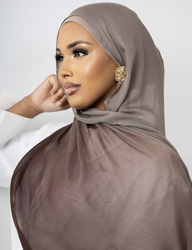 Txmout Ombre Modal Hijab Scarf for Women Muslim, Soft Lightweight Headscarf - color: Deep Brown - Taupe