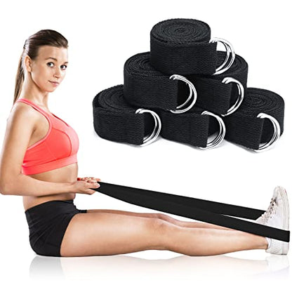 6 Pcs Yoga Strap for Stretching 8 ft Yoga Exercise Adjustable Straps Bands with Safe D Ring Buckle for Pilates, Gym Workouts, Fitness, Physical Exercise, Dance, Improve Flexibility - color: Black