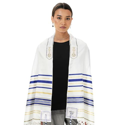 HalleluYAH Messianic Tallit Prayer Shawl 72"x 22" with Bag For Men & Women - color: Blue