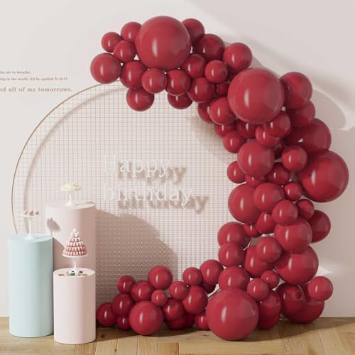DECOCKRAT 130PCS Burgundy Balloons, Latex Balloons Different Sizes 18/12/10/5 Inch, Helium Balloons with Ribbon, Party Balloon Set for Birthday Wedding Graduation Anniversary Baby Shower Decoration - color: 10 Burgundy