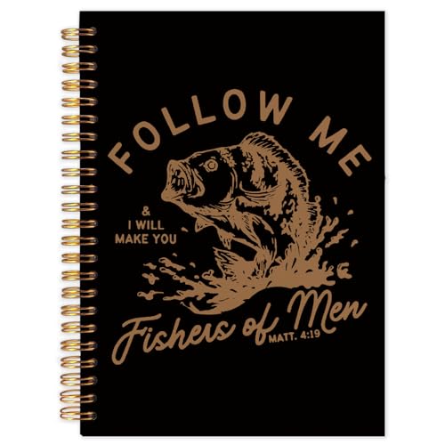 WUCHJ Black Retro Fish Christian Notebook,Black Boys Religious Notebook, Matthew 4:19 Bible Verse Journal, Religious Scripture Spiral Notebook Journal for Note Taking, Christian Faith Based Gifts for Women Men, 5.5x8.3 Inch - color: black and yellow follo