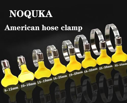 15-Pack Stainless Steel Hose Clamps (Yellow), Adjustable Thumb Screw Key Style Worm Gear Hose Clamps, Fuel Line Clamps,For Plumbing and Automotive Applications ([8-12mm(0.315-0.472 inches])
