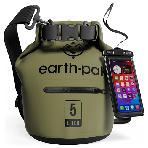 Earth Pak Waterproof Dry Bag with Zippered Pocket - Waterproof Dry Bag Backpack Keeps Gear Dry - color: Forest Green, size: 5L