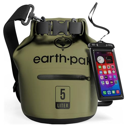 Earth Pak Waterproof Dry Bag with Zippered Pocket - Waterproof Dry Bag Backpack Keeps Gear Dry - color: Forest Green, size: 5L