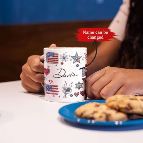 Custom Name Statue Of Liberty White Mug, Customized American Patriotic Full Wrap Mug, Personalized Independence Day Coffee Cup, USA Themed Ceramic Cup 11oz 15oz, Fourth Of July Mug - color: XUA-1124-3660-Fourth Of July Mug
