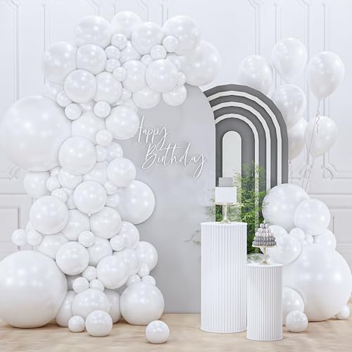 PartyWoo Pearl White Balloons 128pcs Different Sizes Pack of 18 12 10 5 Inch Metallic White Latex Balloon Arch Kit Garland for Wedding Graduation Baby Shower Birthday Party Decorations White-Z30 - color: White-z30