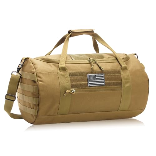 DBTAC 40L Tactical Gym Bag for Men | Military Heavy Duty Duffle Bag with Adjustable Strap for Gym Workout Fitness, Basketball Soccer Sport Training & Weekend Travel, Brown - color: Brown