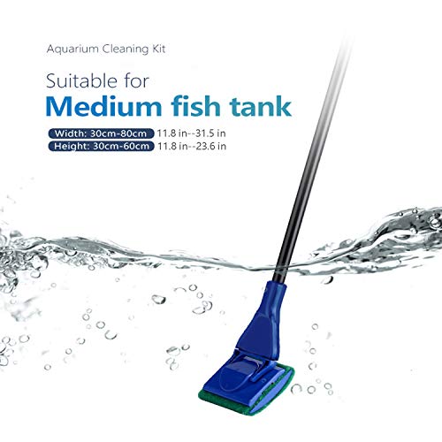 Aquarium Cleaning Tools Kit 5 in 1 Function for Long Deep Fish Tank, Including Algae Scrape, Cleaning Sponge, 3.9" Small Fishnet, Gravel Rake, Plant Fork
