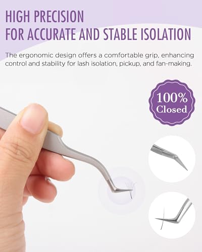 BEYELIAN Eyelash Extension Tweezers, Professional sticker tweezers | Non-slip, High Precision, Effortless Tip for Mega Fans, Stainless Steel ZJ12 - style: ZJ12