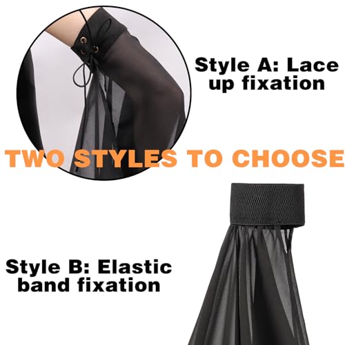 DAZCOS Victorian Long Tulle Sleeves for Women Chiffon Detachable Gloves for Wedding Dress Halloween Party Pageant - color: Black-01