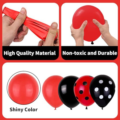 Ladybug Balloons, Red Black Polka Dots Balloons Matte Black and Red Balloon Black and White Polka Dot Latex Balloon for Kids Adults Ladybug Birthday Jungle Party Wedding Baby Shower Graduation - color: Red Black Polka Dots
