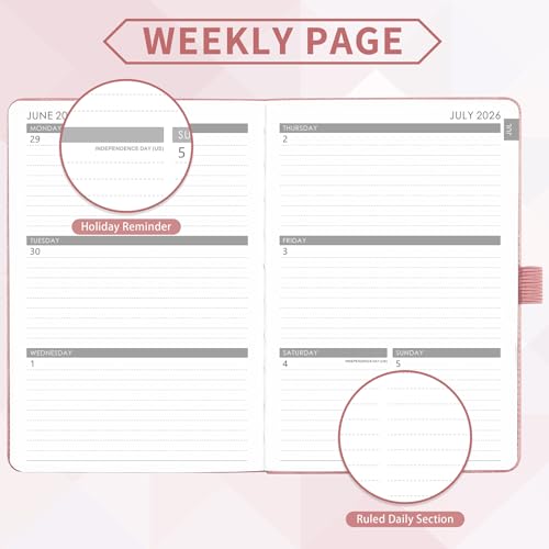 2026-2027 Planner - Academic Planner 2026-2027 Weekly Monthly Planner, July 2026 - June 2027, 5.7'' x 8.4'', Thick Paper, Leather Cover, Pen Holder, Back Pocket, Perfect Daily Organizer - Rose Gold - color: Rose Gold