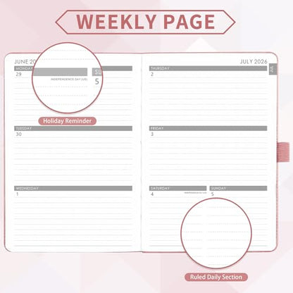 2026-2027 Planner - Academic Planner 2026-2027 Weekly Monthly Planner, July 2026 - June 2027, 5.7'' x 8.4'', Thick Paper, Leather Cover, Pen Holder, Back Pocket, Perfect Daily Organizer - Rose Gold - color: Rose Gold