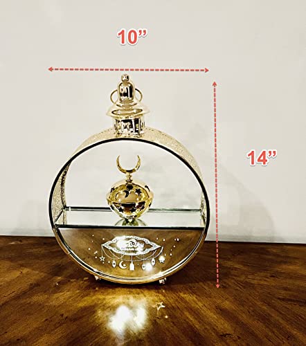 Eid Mubarak Islamic Metal Lamp Islamic Lamp, Eid ul Fitr Hanging Lantern Glass and Metal Lantern 14"X10" (Lantern) - color: Lantern