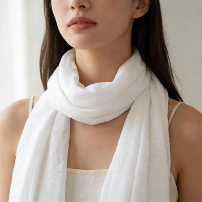 Nydotd Women Summer Cotton Linen Scarf Crinkle Long Beach Shawl Wrap hijab with Fringe - color: Cream White