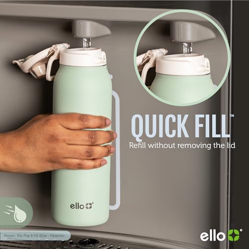 Ello Pop & Fill Insulated Stainless Steel Water Bottle with Quick Fill Lid, Leakproof Locking, Sip or Chug Spout, BPA-Free, Double Wall Vacuum Insulated for Sports, Travel & School- 22oz / 32oz / 40oz - color: Pistachio, style: 22oz