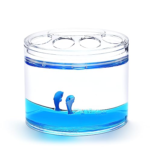 5 Piece Acrylic Liquid 3D Floating Motion Bathroom Vanity Accessory Set Ocean Cartoon Animal Theme Dolphin Toothbrush Holder, Tumbler, Soap Dispenser, Soap Dish, Toiletbrush Holder Set - size: 5-piece, style: Dolphin