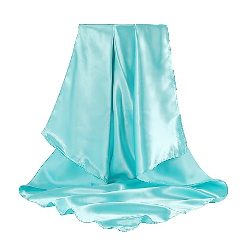 AWAYTR 35” Large Satin Square Head Scarf - 2Pcs Silk Like Floral Head Scarves Square Satin Hair Scarf Bandanas for Women - color: Blue/Pale Blue
