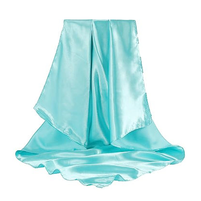 AWAYTR 35” Large Satin Square Head Scarf - 2Pcs Silk Like Floral Head Scarves Square Satin Hair Scarf Bandanas for Women - color: Blue/Pale Blue
