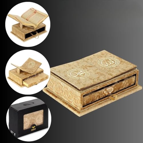 The Holy Quran Velvet Box Sets | Special Quran Holder Stand | Luxury Islamic Gift | Spiritual Grace| Quran Dimension;6.6*9.4inch/17*24cm I Perfect Ramadan, Eid, Umrah Gift for Muslim Women Men (Gold) - color: Gold
