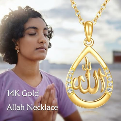 DOVRAN 9K/10K/14K Solid Gold Necklace for Women Real Yellow Gold Faith Pendant Jewelry Mother's Day Birthday Gift for Wife Mom - color: C04--Allah Custom
