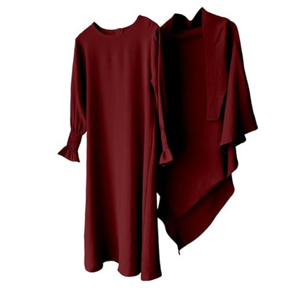 Muslim Dress for Girls Prayer Abaya with Hijab Toddler Islamic Cardigan Clothes Kaftan Robe Maxi Dresses Ramadan - color: 2-wine, size: 11-12 Years