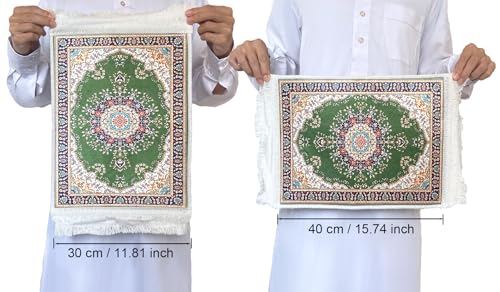 Foldable Muslim Small Prayer Mat for Head Portable Classic Pattern Islamic Small Prayer Rug Salah Carpet Mat with Tassel - color: Green