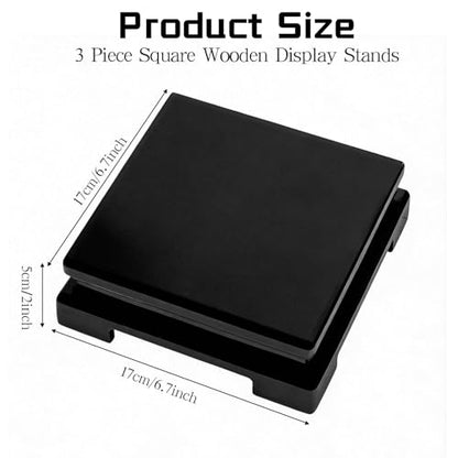 3 Pcs Square Wooden Display Stand Square Vase Riser 6.7 x 6.7 x 2 Inch Black Pedestal Stand Wood Vase Display Base for Collectibles Trophy Aquarium Lamp Teapot Home Decoration