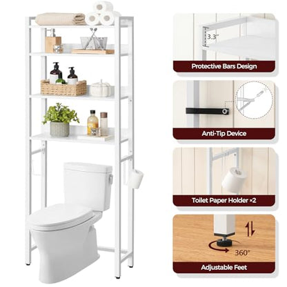 MAHANCRIS Over The Toilet Storage Rack and Fish Tank Stand Bundle, 4 Tier Bathroom Organizer Over Toilet, 10-20 Gallon Wooden Aquarium Stand with 3-Tier Storage Shelves, TSBW0401-TWT7601