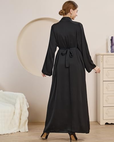 2PCS Muslim Abaya Women Islamic Dress with Belted Prayer Covered Eid Clothes - color: Black, size: X-Large
