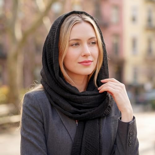 Geyoga 6 Pcs Women Scarf Shawl Hijab Scarves Cotton Crinkle Hijab for Women Blend Shawl Crinkle Wrap Head for Seasons - color: Black