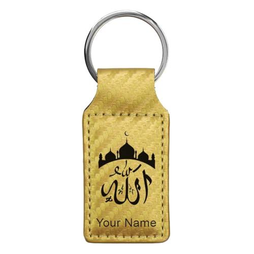 LaserGram Rectangle Keychain, Allah 2, Personalized Engraving Included (Carbon Fiber Gold) - color: Carbon Fiber Gold